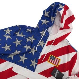 Brooklyn Cloth Windbreaker Anorak Mens Large Red‎ White Blue USA Flag Stars